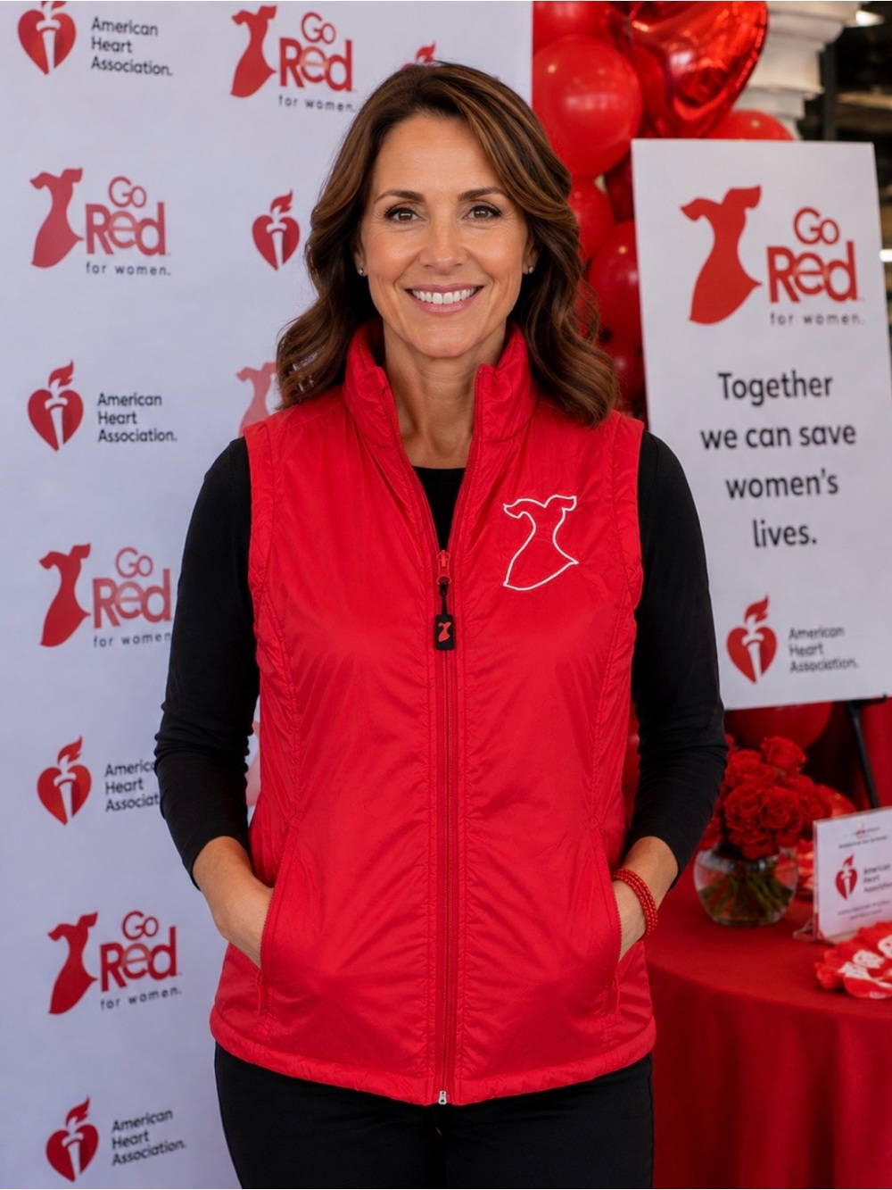 Harriton Red Essential Polyfill Vest Go Red Women’s For Heart Health Promotion